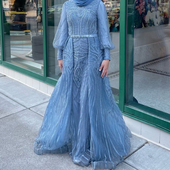 Dresses & Skirts - Elegant Blue Gray Evening Gown
